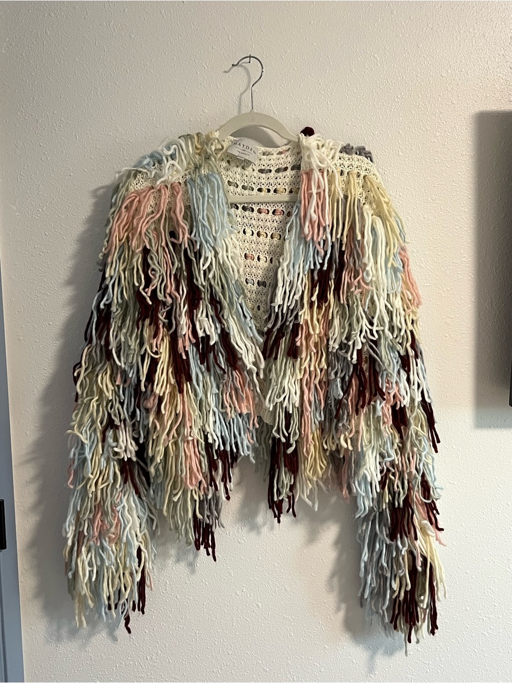 Hayden Multicolor Fringe Teddy Jacket - Cream, Pink, Blue, Burgundy Accents